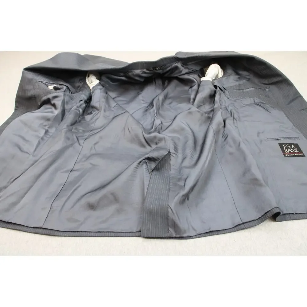 Jos A Bank Blazer Mens 42R Gray Striped Lined 2 Button Suit‎ Jacket